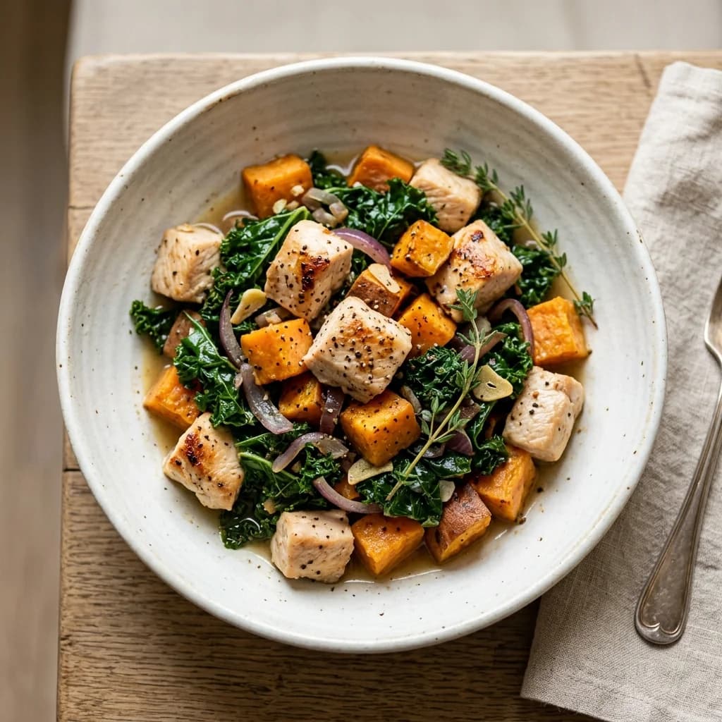 Chicken, Sweet Potato, and Kale Skillet