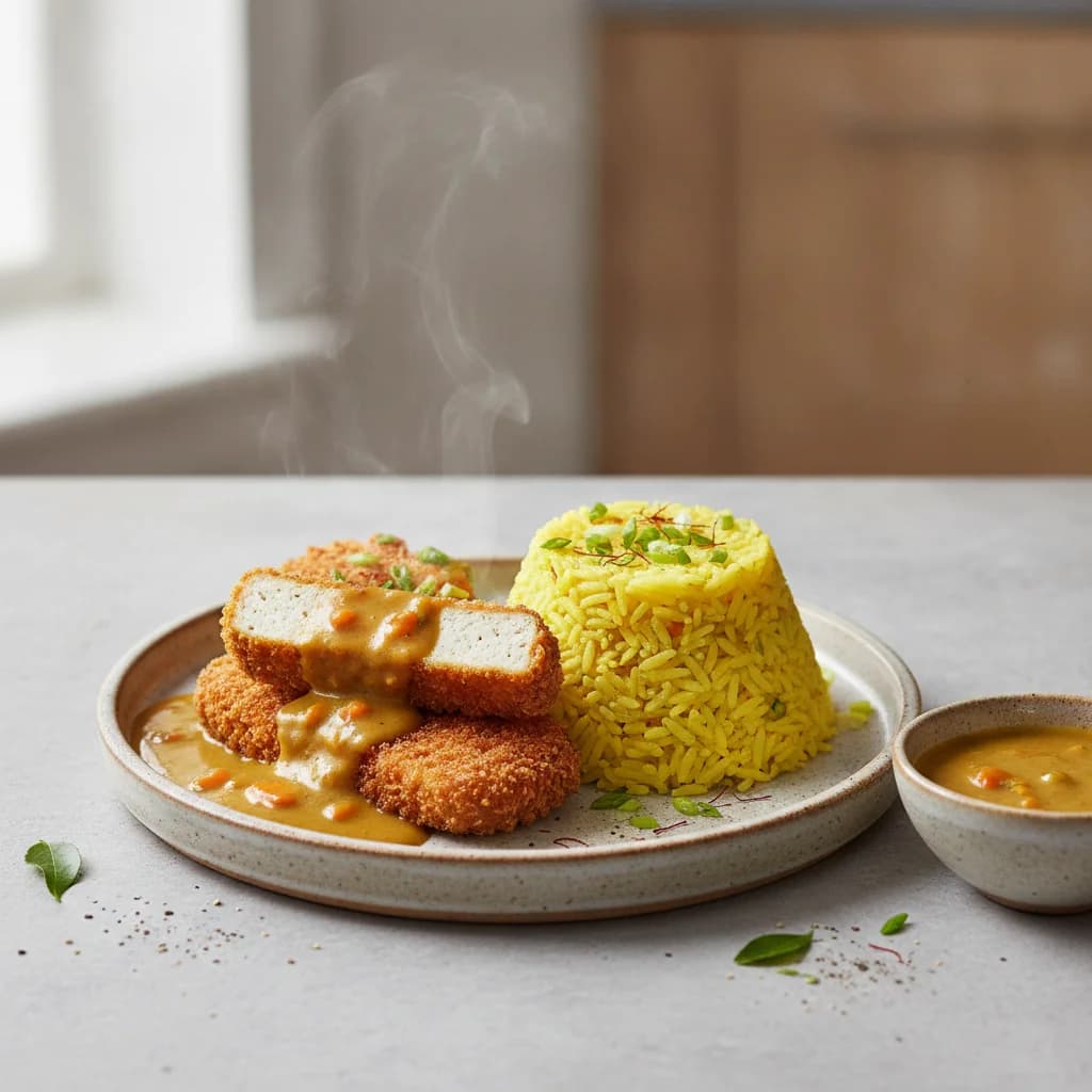 Crispy Tofu Katsu with Golden Curry and Saffron Rice