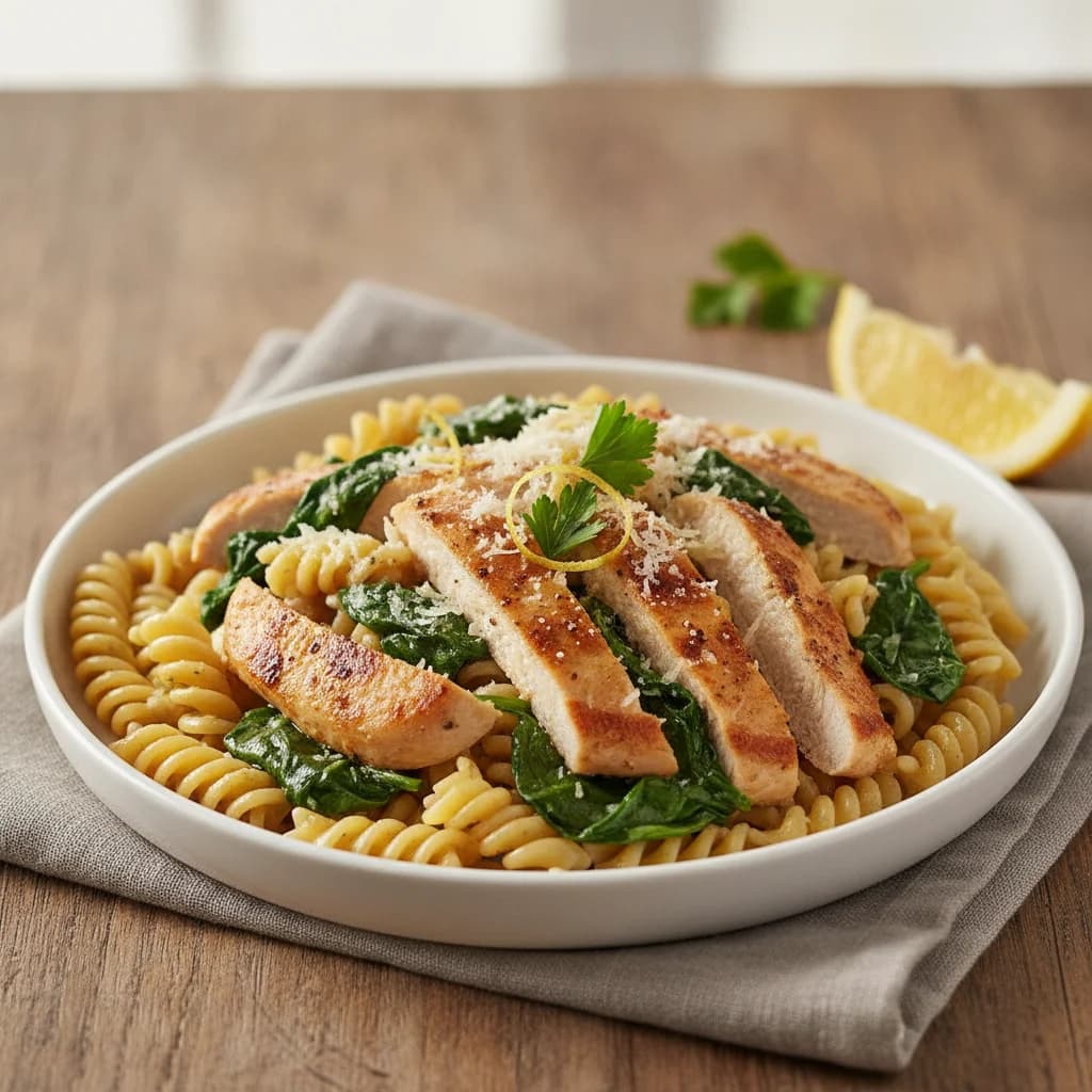 Lemon Garlic Chicken and Spinach Pasta