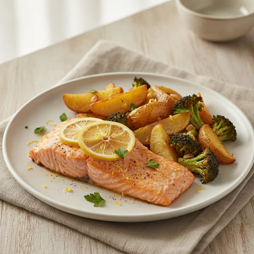 Sheet-Pan Lemon Salmon with Crispy Potato and Broccoli