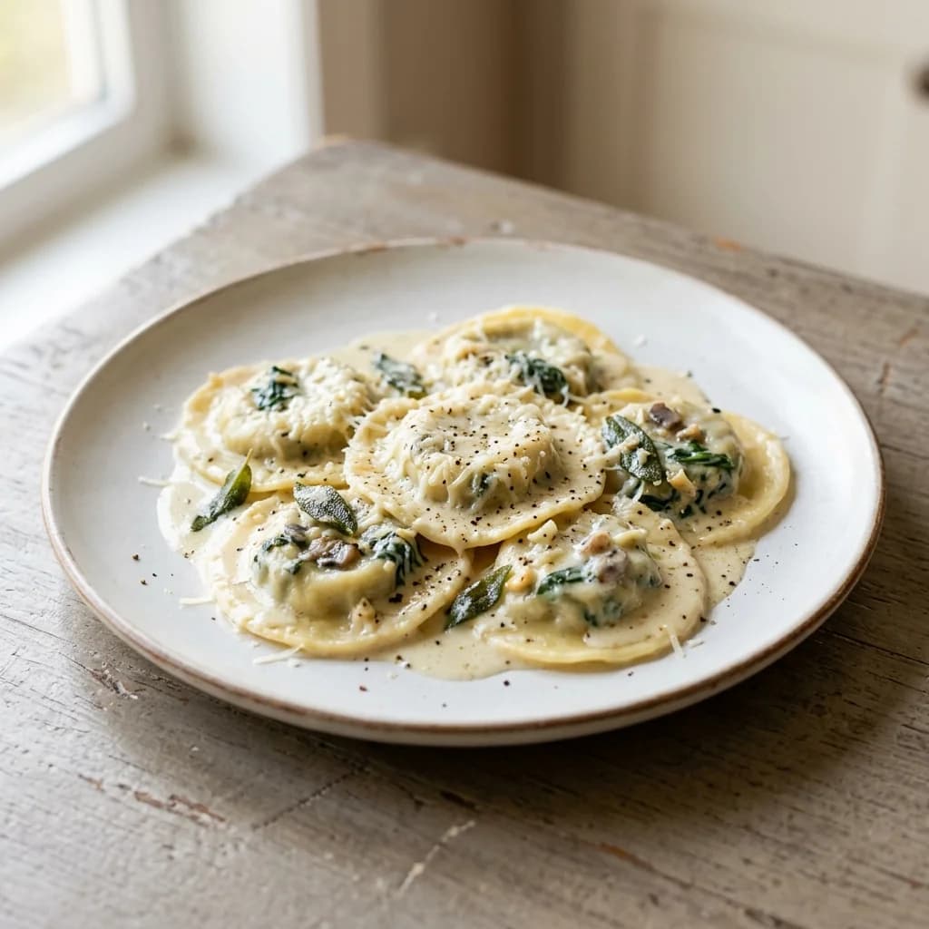 Thermomix Mushroom Spinach Ravioli with Sage Cream